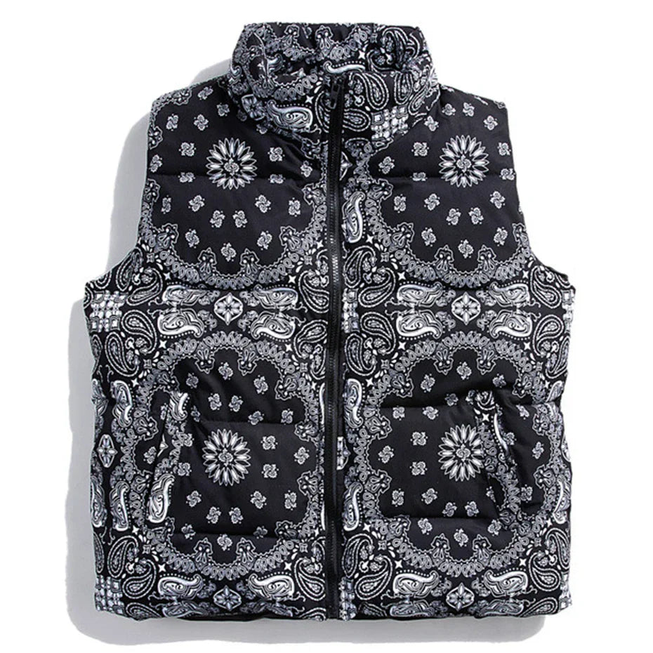 Winter Padded Vest Paisley Bandana Pattern Thick Warm