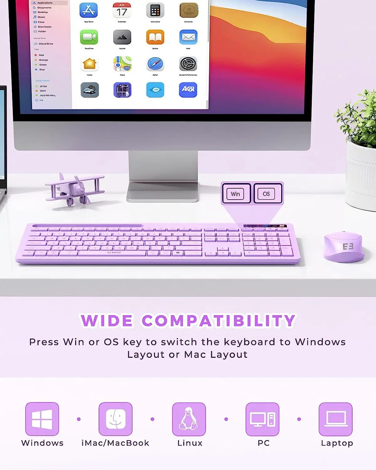 Seenda Full-Size Keyboard with Phone Holder 2.4G Silent