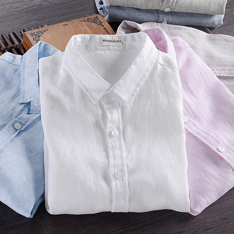 HOO2024 linen shirt young male leisure cotton shirts