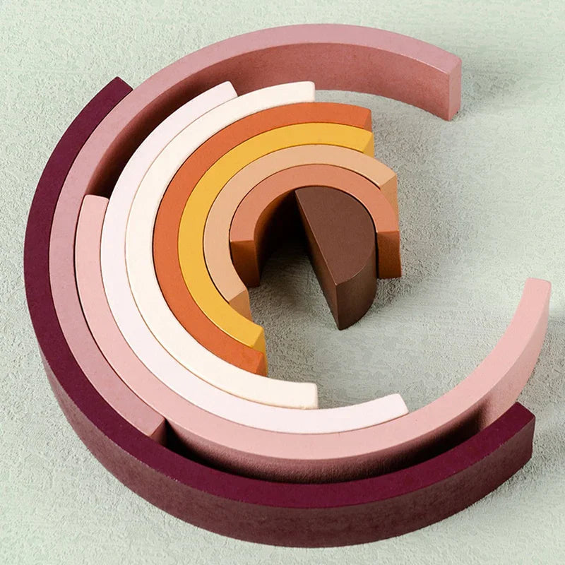 Arched Wooden Rainbow Building Blocks Kids Montessori Games