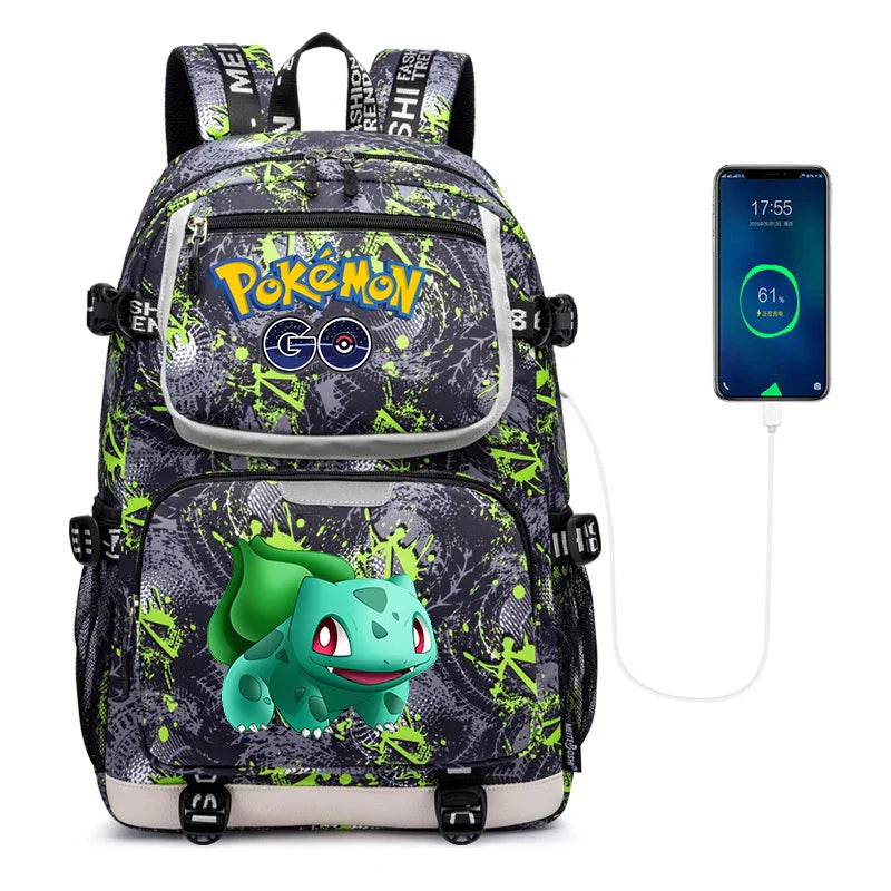 Pokemon Squirtle Cartoon School Bag USB Charging Large