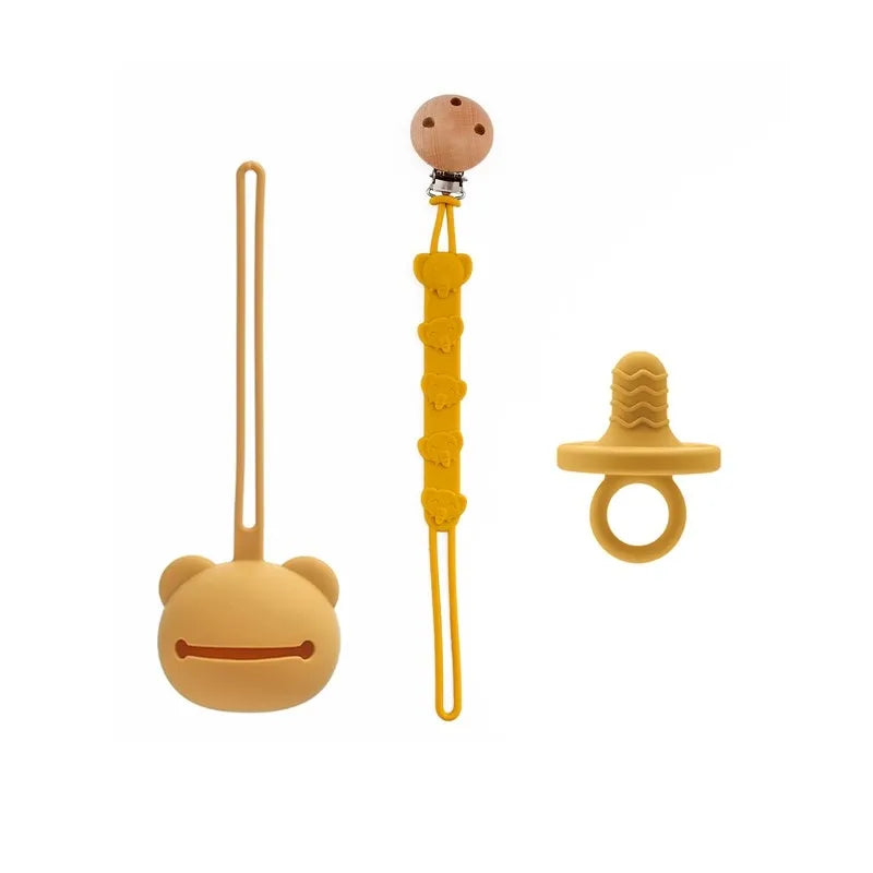 Baby Silicone Pacifier Holder Set BPA Free Food Grade Silicone Infant Travel Portable Storage Box Silicone Chain Nipple Set