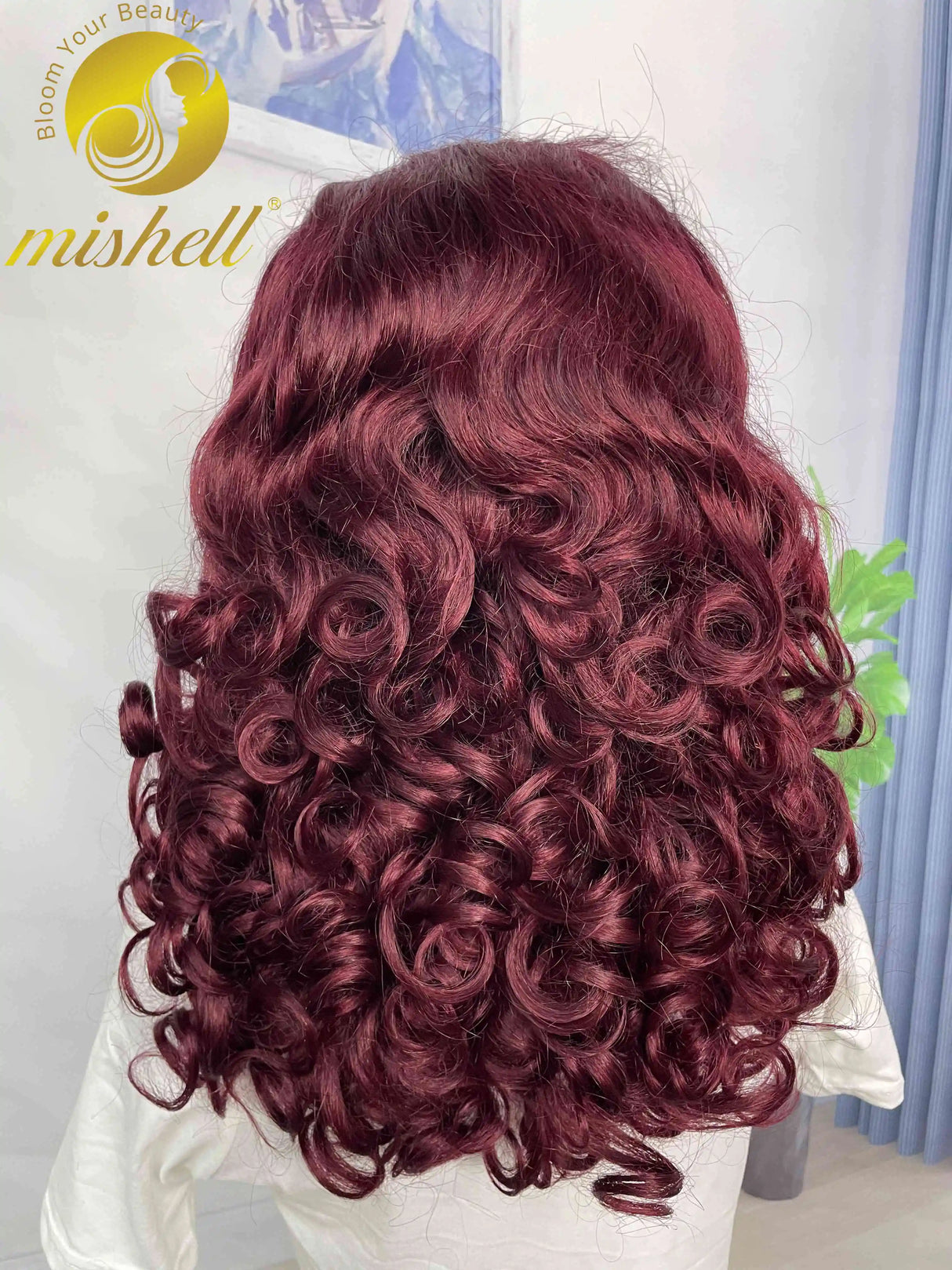 250% Density 99J Burgundy Bouncy Curly Human Hair