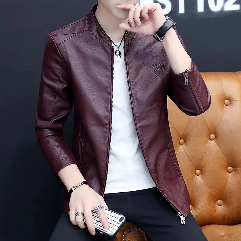Mens Biker Leather Jacket 2023 Autumn New Men's