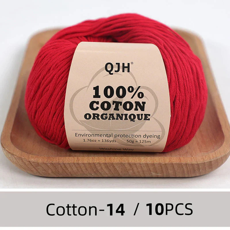 QJH 10PCS 100% Organic Cotton Yarn Pure/Mixed Color