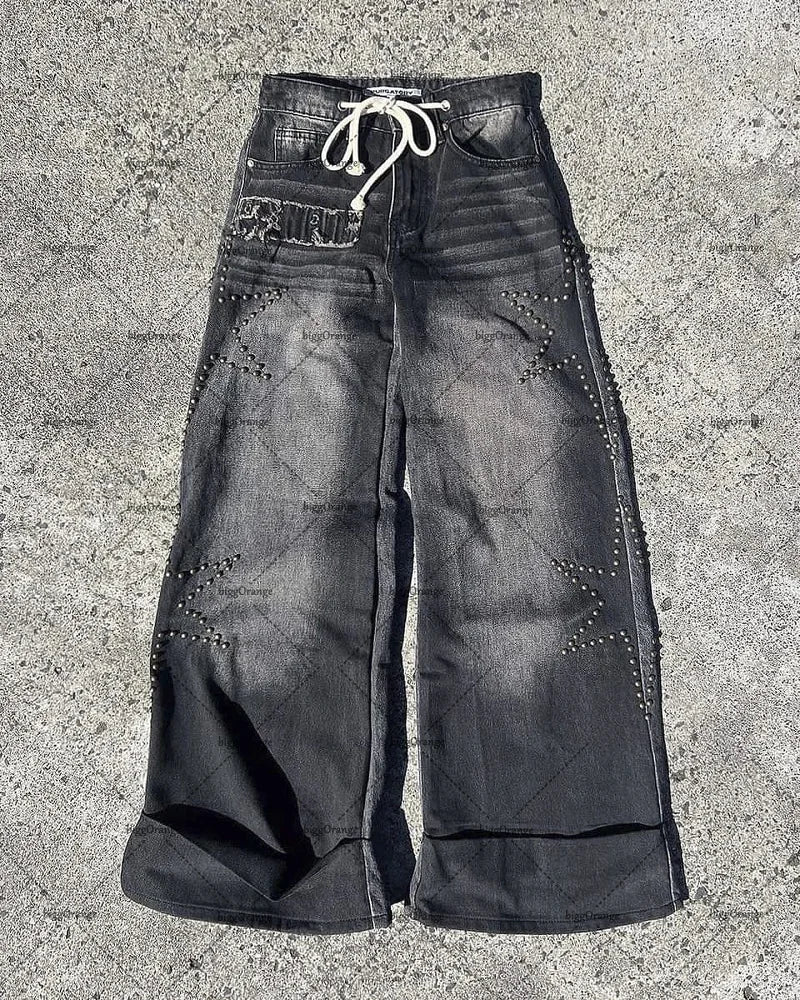 European and American Fashionable High-waisted Trousers Raw Edge