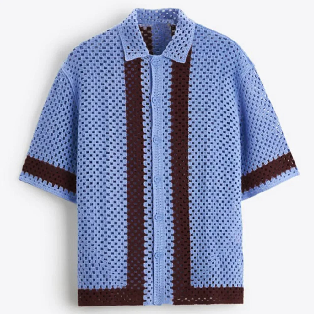 Men's Drop Shoulder Long Sleeve Knit Cardigan Crochet