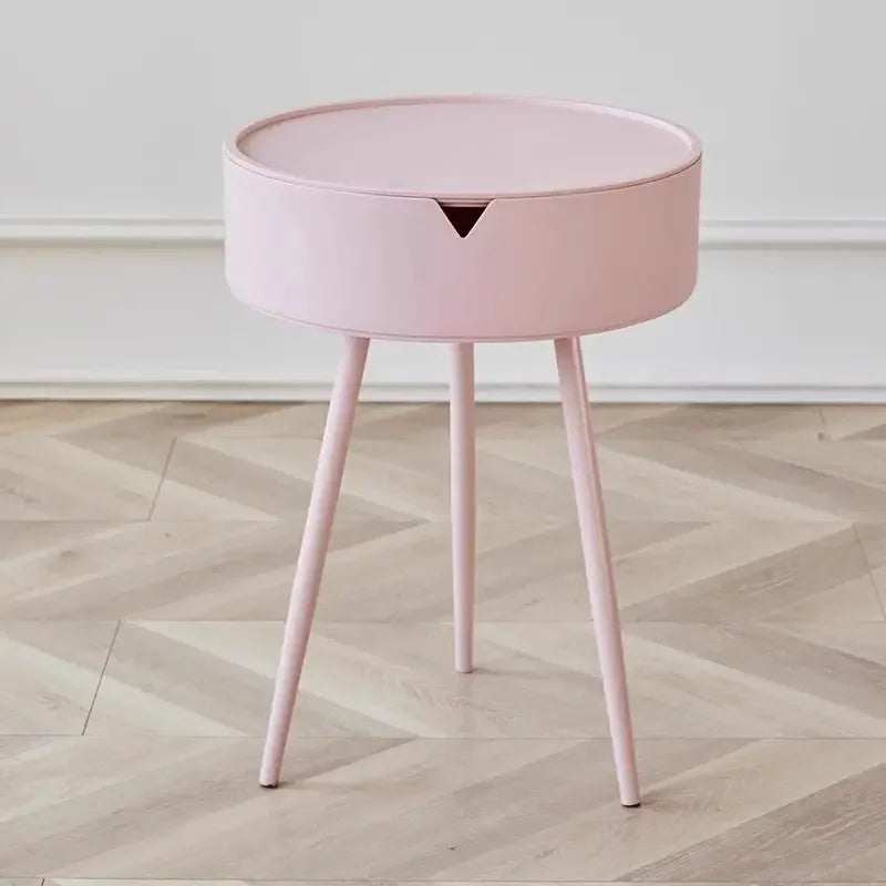 Cream style round bedside table modern bedroom storage