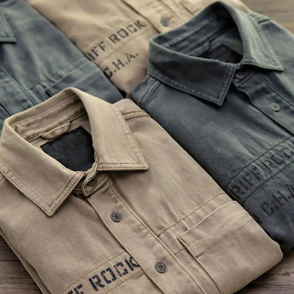 Men Shirt Coat Cargo Shirt Single-breasted Turn-down Collar