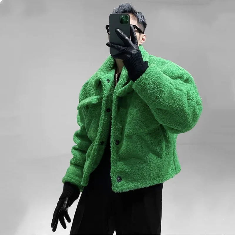 Green Ruffian Jacket for Men Lamb Wool Thickened