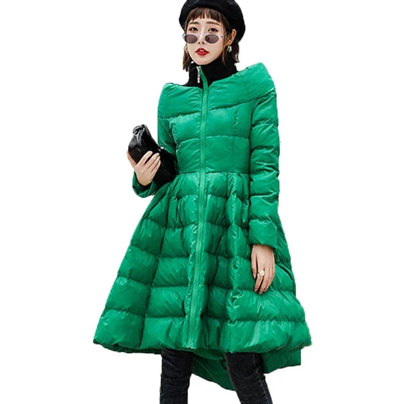 5XL Winter Woman Padded Long Jacket White Duck
