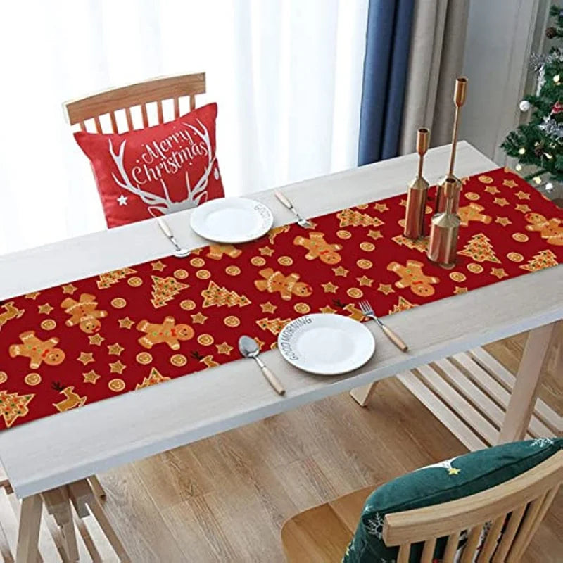 Christmas Gingerbread Man Table Runner Snowflake Home Kitchen