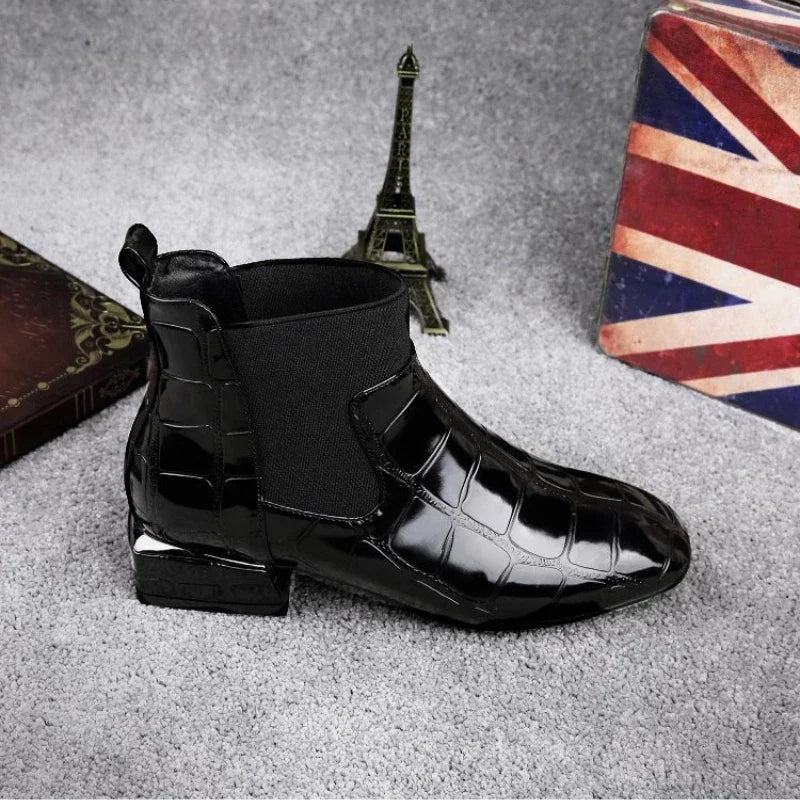 Lacquer Leather Short Boots Women 2024 New Four