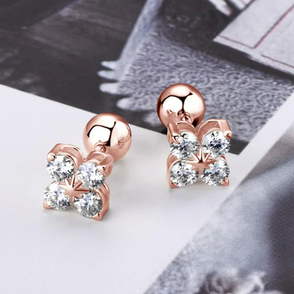 Rose Gold Four Leaf Clover Moissanite Stud Earrings