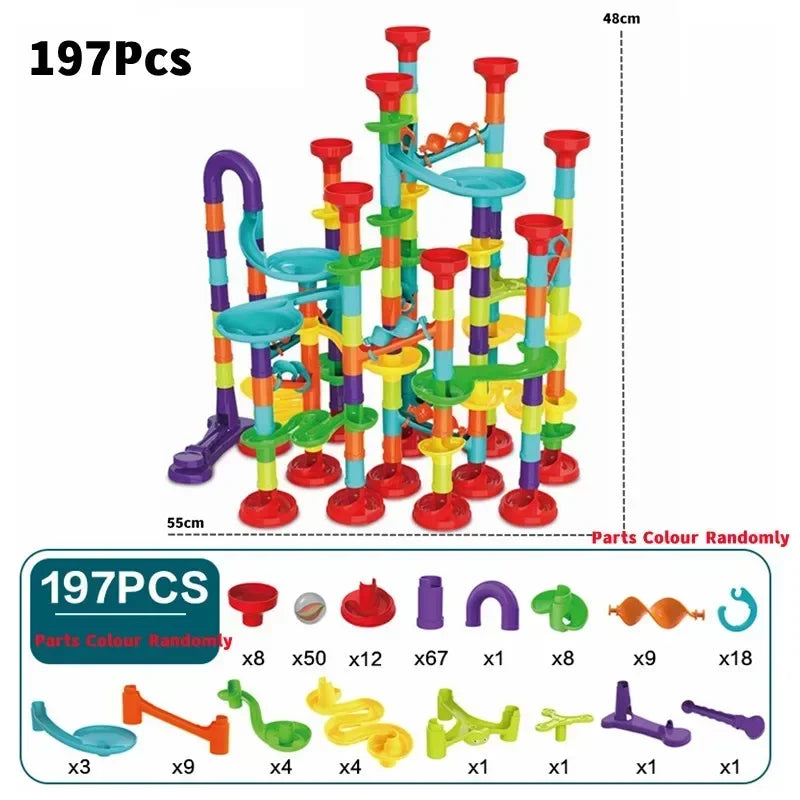 50/197Pcs Children Diy Game Marble Run Race Track
