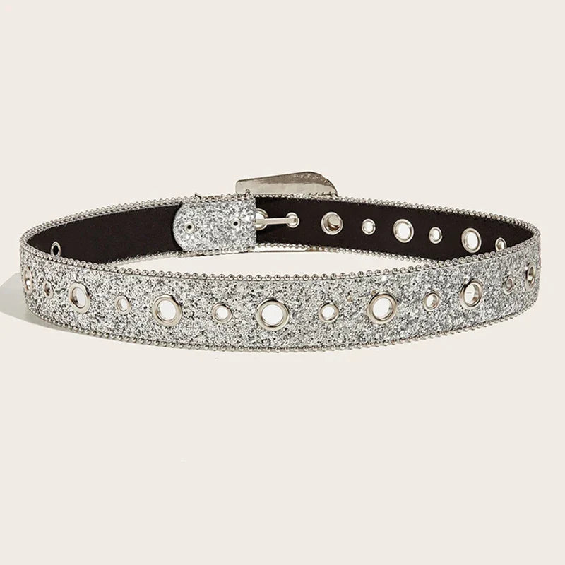 Goth for rhinestone Belts Women PU Leather Strap