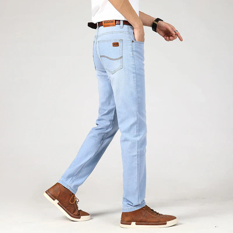 Summer Men's Stretch Classic Style Business Jeans Casual Straight Slim Fit Versatile Men's High Quality Sky Blue Denim Trousers