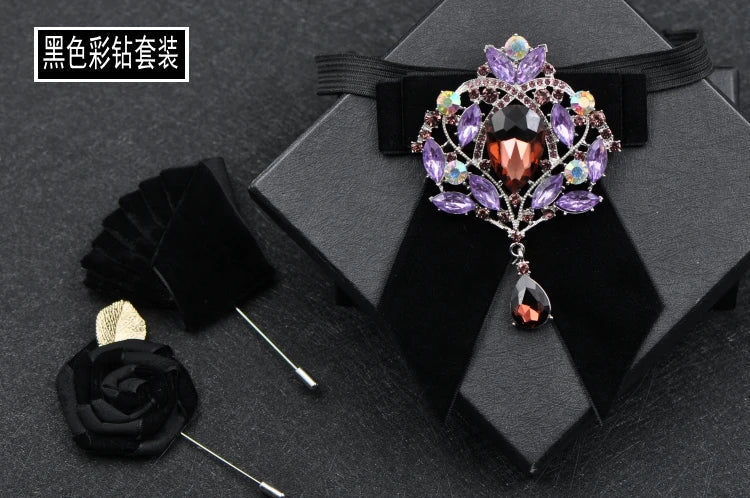 Men's Wedding Bow Tie Pins Set Luxury Rhinestone
