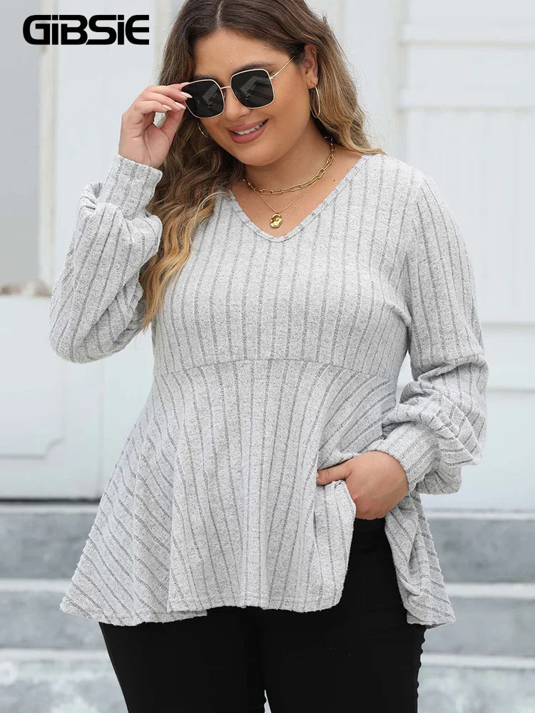 GIBSIE Plus Size Long Sleeve Tops for Women