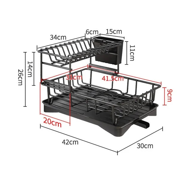 2 Tier Dish Bowl Drainer Storage Rack Kitchen