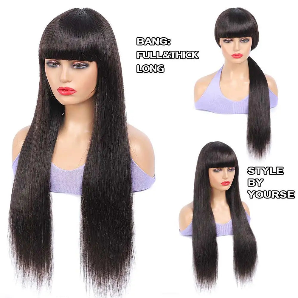 100% Human Hair Wigs Straight Hair With Bang