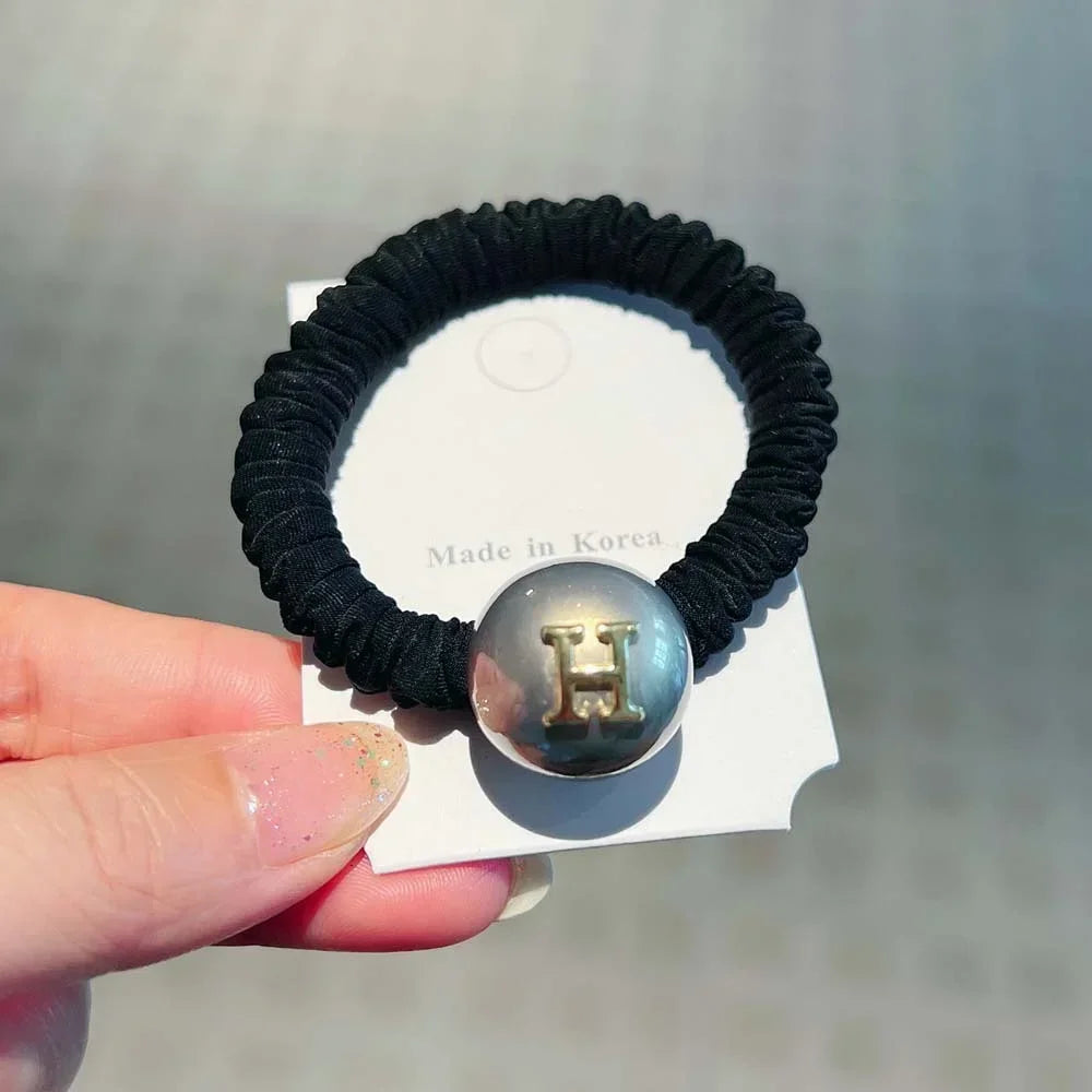 Fashion Seamless Black Hair Ties Rope Simple Pearl