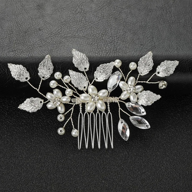 Silver Color Flower Hair Comb Clip Girls Handmade