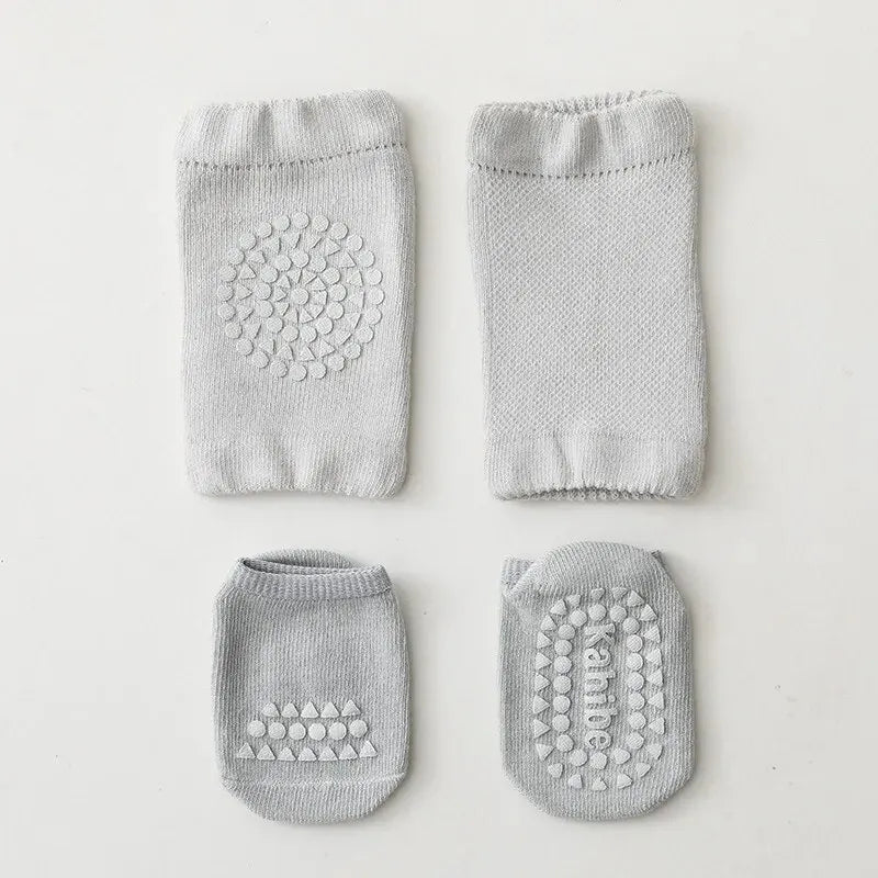 2Pcs/Set Baby Knee Pads+Socks Solid Anti-Slip Kids Crawling