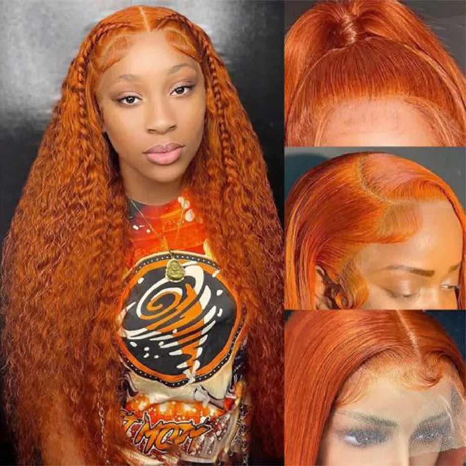 Orange Ginger Lace Front Wig Curly Human Hair