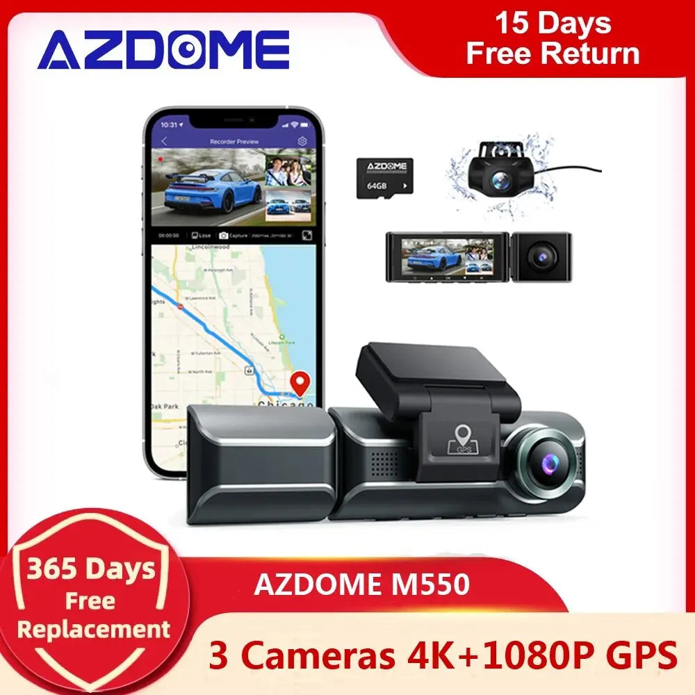 AZDOME M550 3 Channel Dash Cam Front Inside
