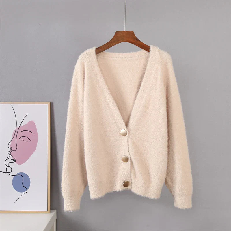 Hirsionsan Elegant Long Sleeve Mohair Sweater Women 2023