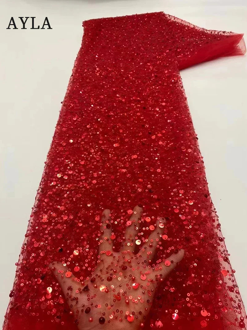 5 Yards Tulle Net African Lace Fabric Beaded