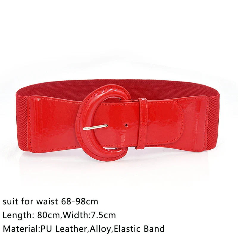 Women Elastic Stretch Waistbands Female Gold Round Buckle