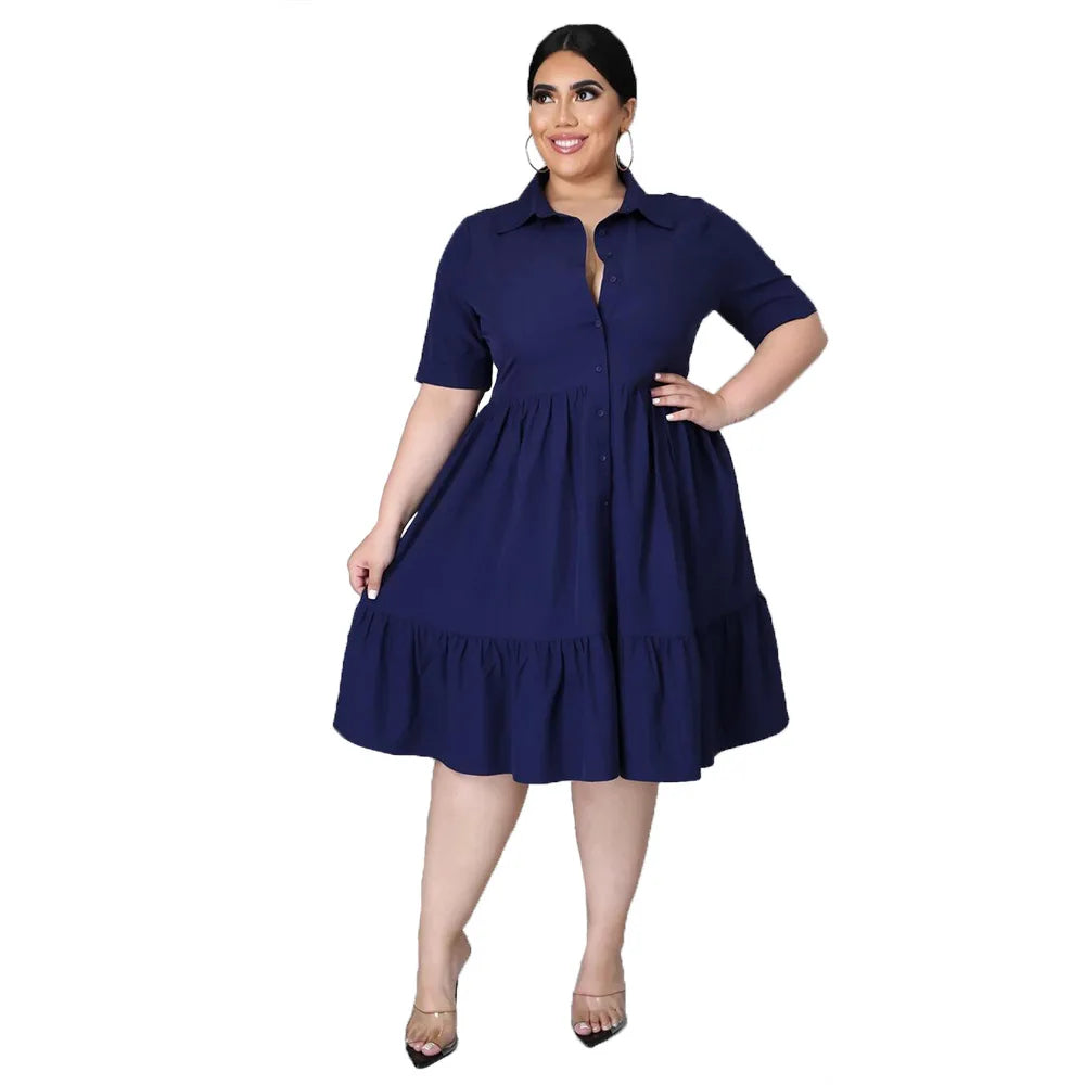 Fashion Plus Size Casual Blouse Dress Elegant Ruched