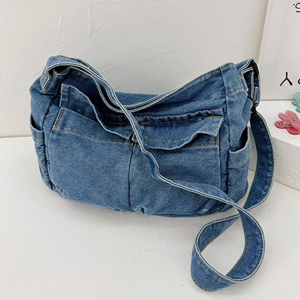 Denim Vintage Messenger Bag Retro Jeans Tote Bag