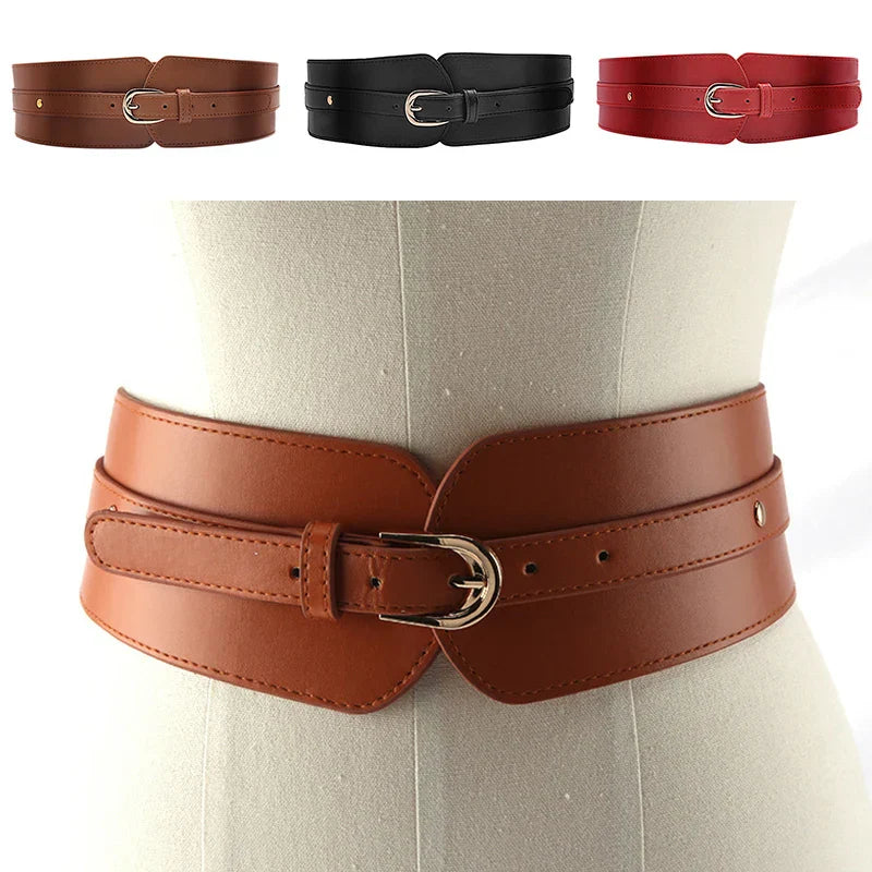 Ladies Wide Waist Straps Fashion Vintage Pu Leather