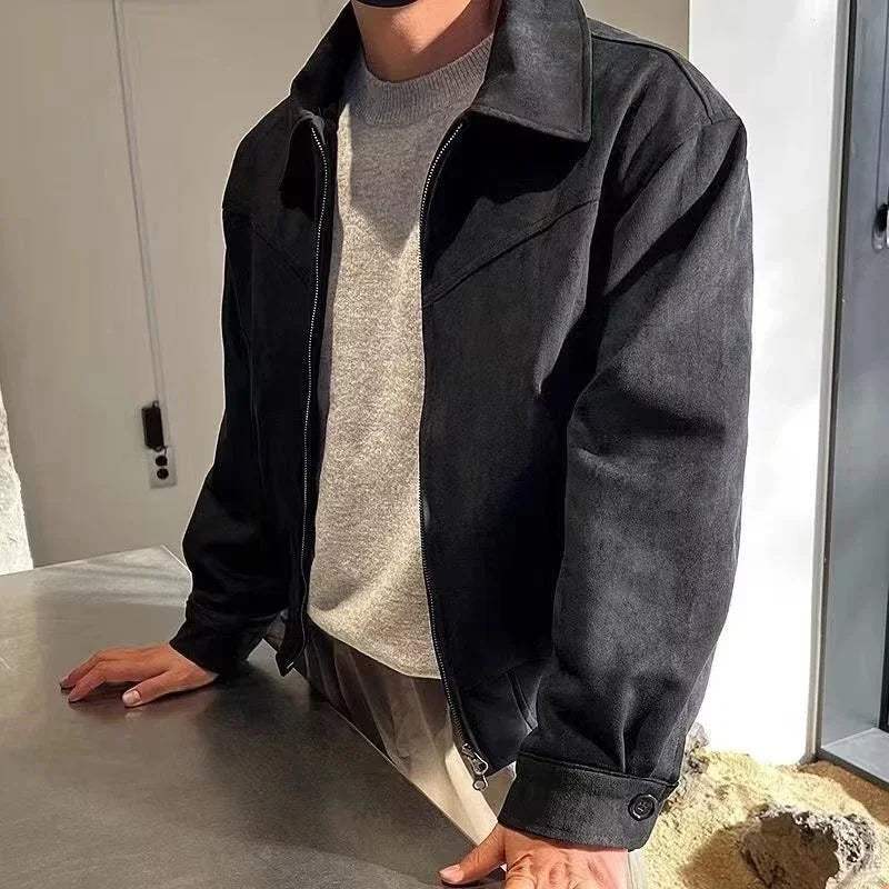 Elegant Solid Brown Coat Men's Spring Autumn High-end