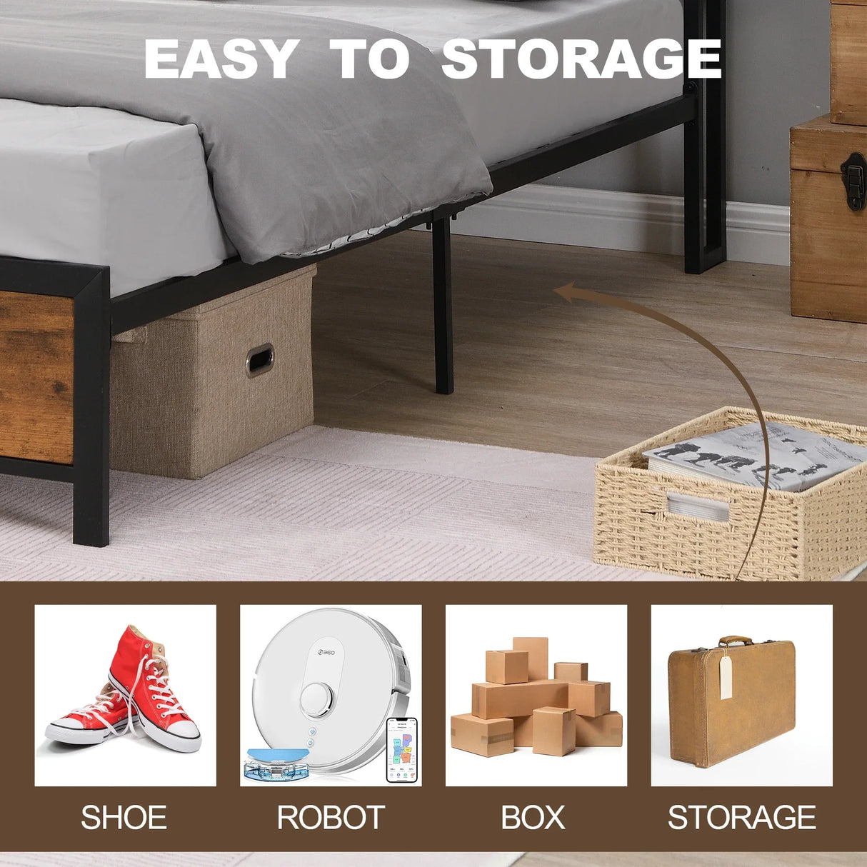 Queen/Full Size Industrial Bed Frame Noise Free with