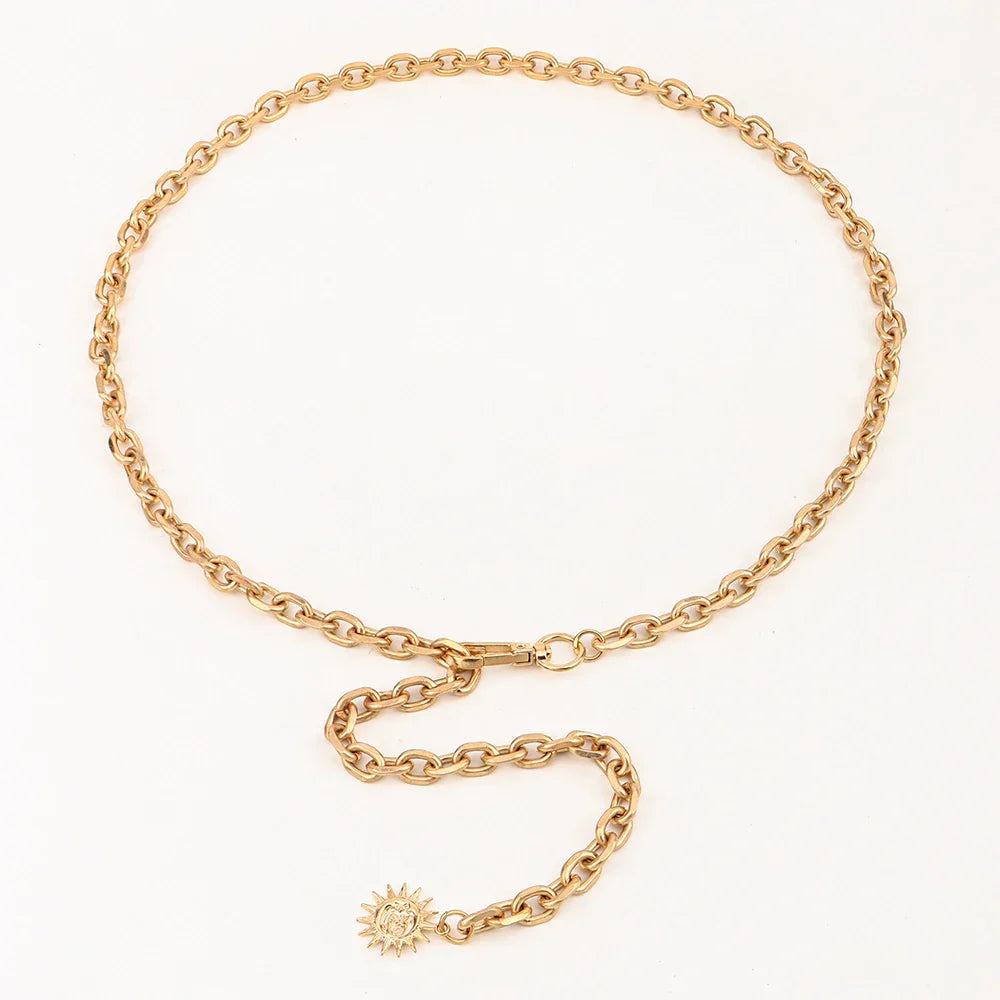 Sun Pendant Waist Chain old gold thin Waist