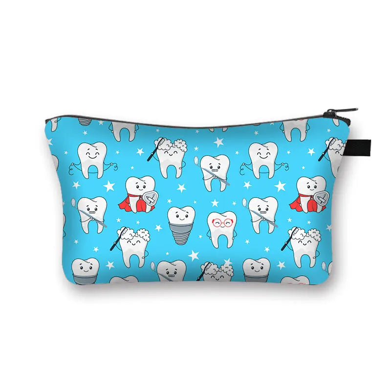 Cartoon Teeth and Tooth Fairy Print Cosmetic Case
