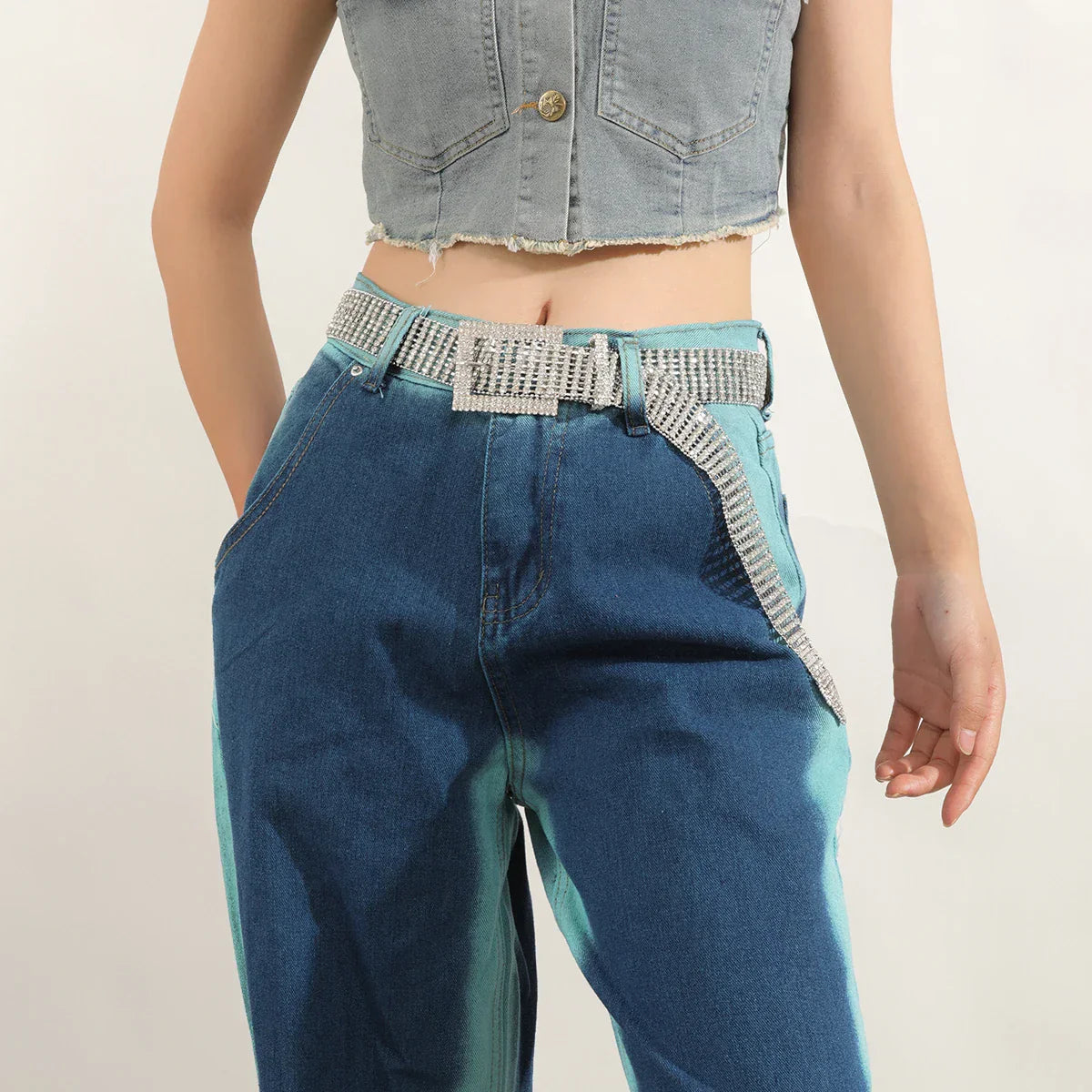Fashion Waist 8 Rows Silver Rhinestones Decor Women`s