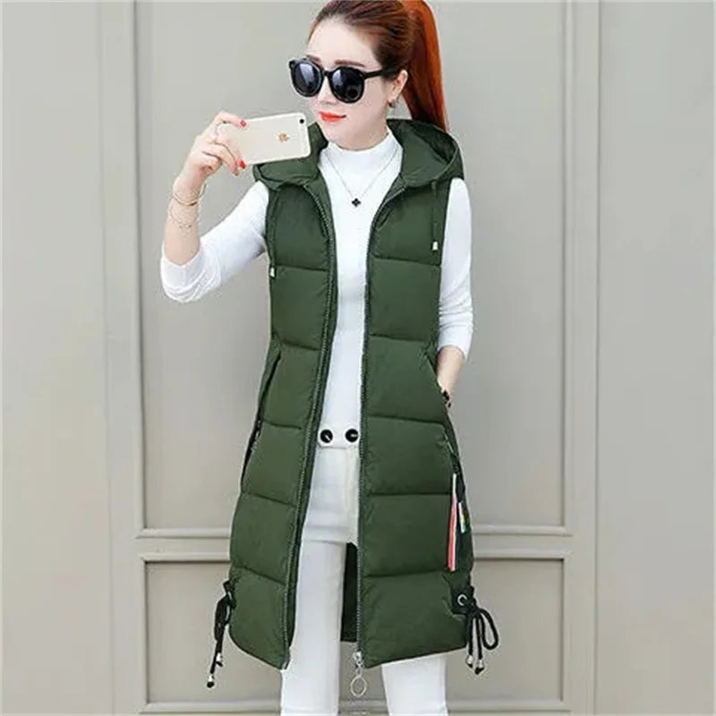 2023 New Autumn Winter Women Long Parkas Vest