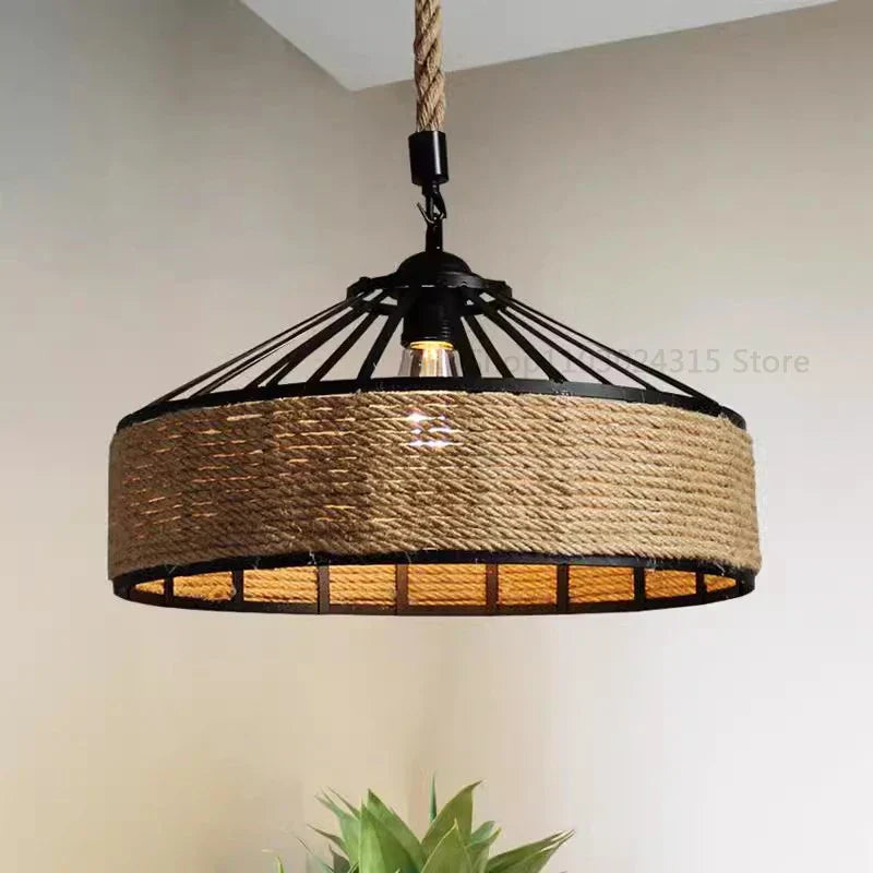 Classical Hemp Rope Pendant Hanging Lamp Lustre