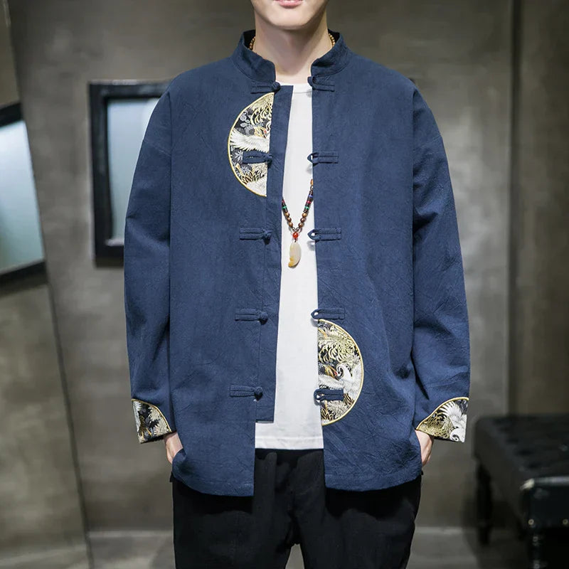 Men's Shirts Embroidered 2024 Spring Chinese Style Retro