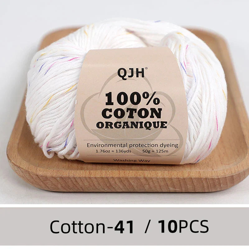 QJH 10PCS 100% Organic Cotton Yarn Pure/Mixed Color