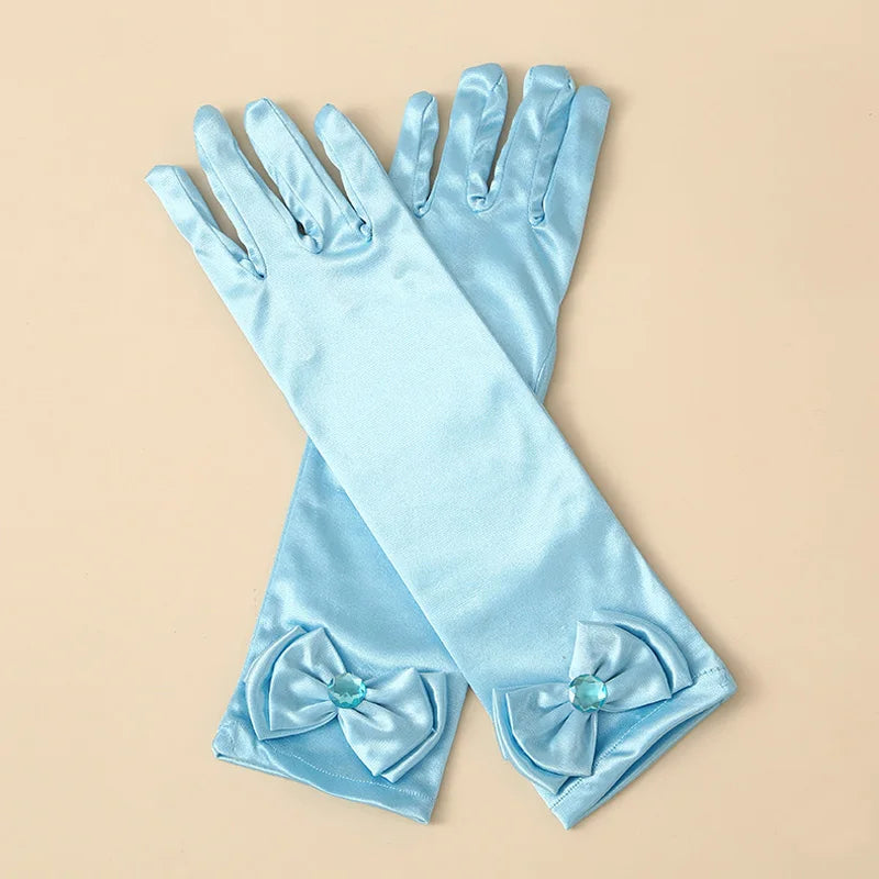 1 Pair Bow Satin Gloves for Kids - Stage Dance & Wedding Accessories