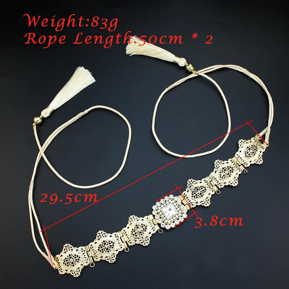 Sunspicems Gold Color Women Tassels Belt Hand Rope