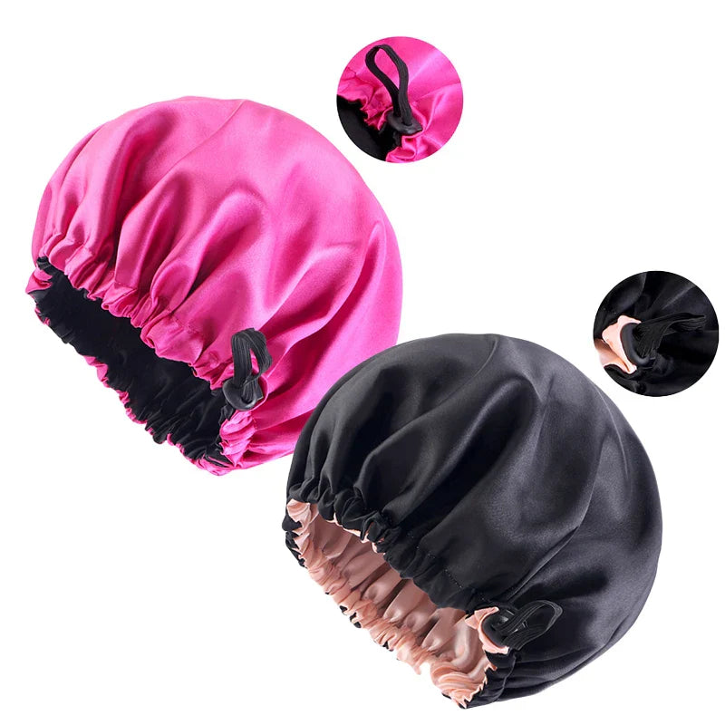 2PCS/LOT Satin Bonnet Double-Deck Flat Buckle Adjustable Nightcap