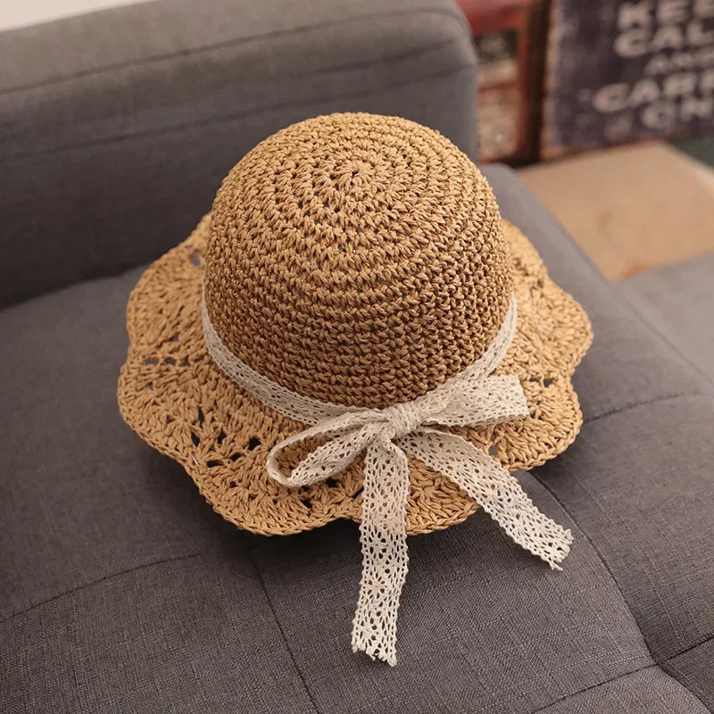 Fashion Baby Petal Brim Straw Woven Hat Sun