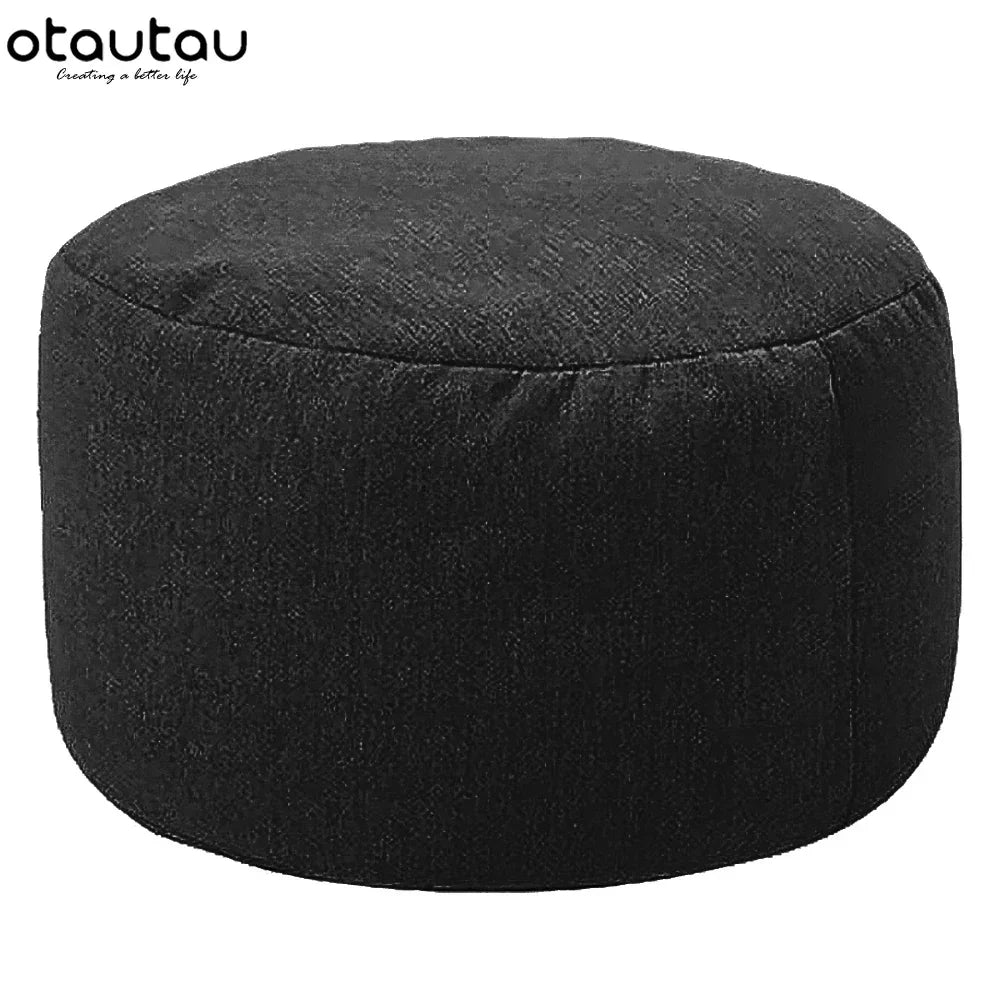 OTAUTAU Round Stool D30cm*H20cm Linen Bean Bag Ottoman
